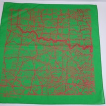 Vintage Road Highway Map Bandana Green Texas Oklahoma Border Approx 21x21&quot; - $16.83