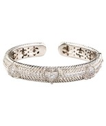 Judith Ripka Sterling Silver Hinged Cuff Bracelet w/ Cubic Zirconia Hearts - £175.79 GBP