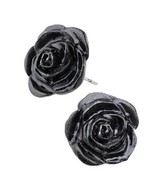 Alchemy Gothic The Romance of Black Rose Stud Earrings Surgical Posts Pa... - £13.39 GBP