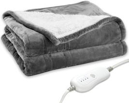 62X50&quot; Electric Throw Blanket Heated Warm Controller Gray Soft Warming Flannel - £39.77 GBP