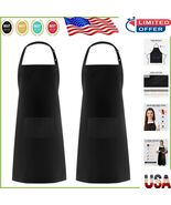 Full-Length Black Cotton Apron with Two Pockets - Adjustable Chef&#39;s Esse... - $490.86 MXN