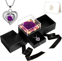 Mothers Day Rose Gifts for Mom, Preserved Purple Real Flower with Heart Necklace - £30.37 GBP