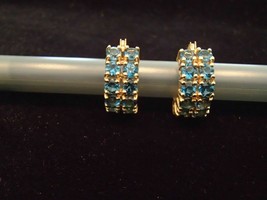 Simulated Blue Topaz  Hughie Hoop Wide Earrings Gold Plated 925 Silver - £100.53 GBP