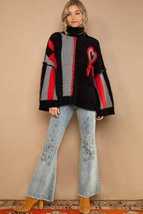 POL Black Red Turtleneck Color Block Fringe Detail Sweater - £39.11 GBP