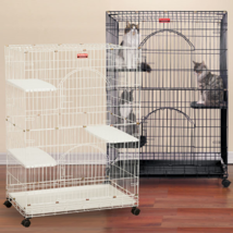 Foldable Cat Cages Durable Secure Wire Crate Two Doors Three Plastic Perches  - £207.70 GBP