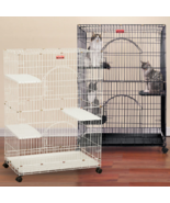 Foldable Cat Cages Durable Secure Wire Crate Two Doors Three Plastic Per... - £207.26 GBP