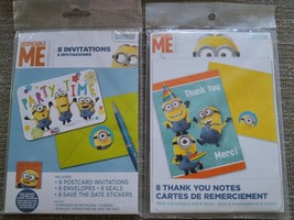 8 Despicable Me Minion Invitations &amp; 8 Thank You Notes Cards - £9.48 GBP