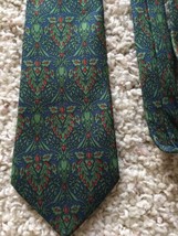 Smithsonian Institution Made In Italy Dark Blue Green Red Floral Silk Necktie - £18.95 GBP