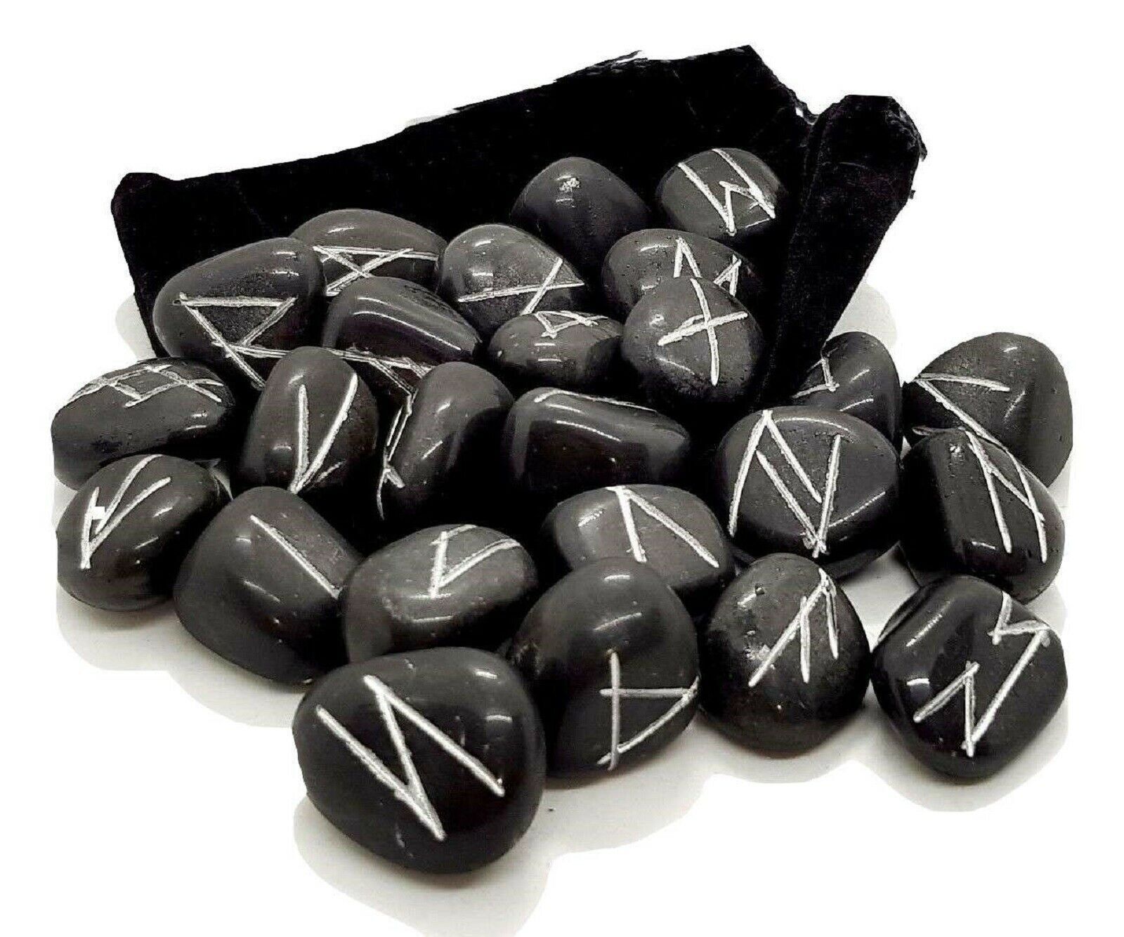 Obsidian Rune Set Crystal Gemstone Divination Pochette en peluche Elder... - £19.03 GBP