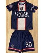 NEW Kid SOCCER Messi Uniform Team PSG 22 Qatar#30 Jersey/Short Sizes Ava... - £39.39 GBP