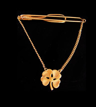 Vintage Irish Tie Clip  - Lucky clover - Swank tie clip with chain - sweetheart  - £74.72 GBP