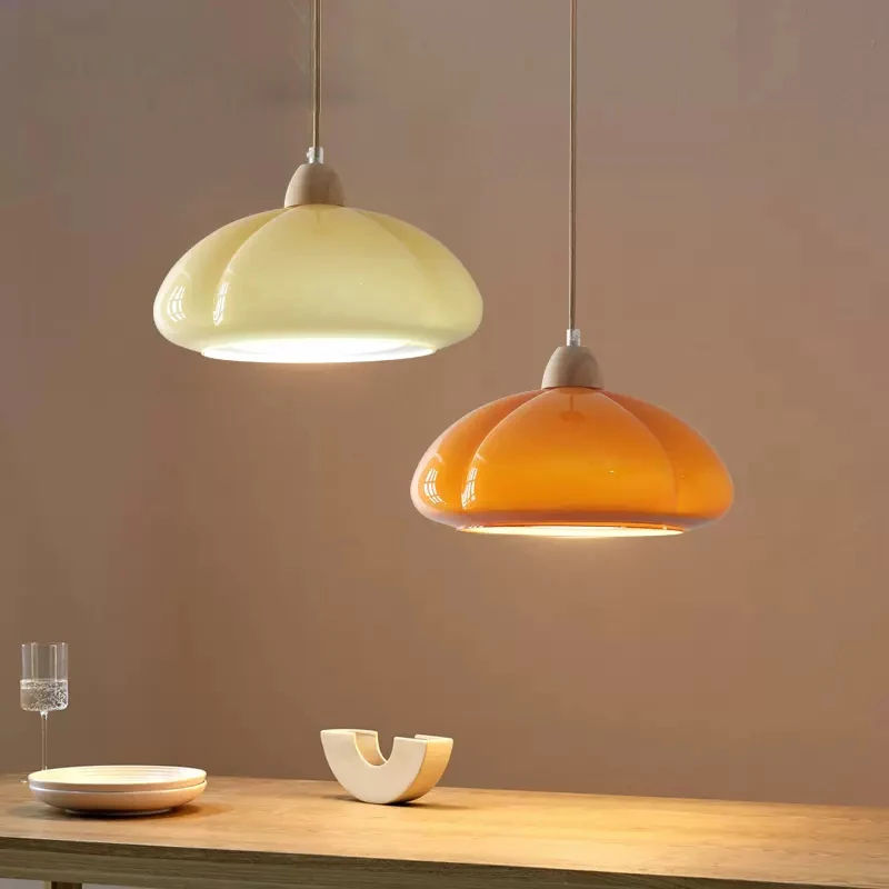 Nordic Medieval Glass Wood Pendant Lamps Restaurant Kitchen Hanging Ligh... - $103.18+
