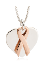 Breast Cancer Ribbon With Heart Necklace: Sterling Silver, 24K Gold, Rose Gold - £63.94 GBP