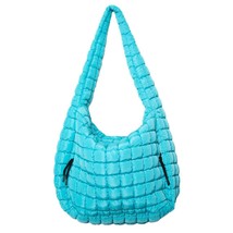 Bright Blue Oversized Slouchy Quilted Puffer Puffy Hobo Tote Bag - $48.51