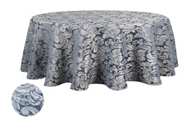 Tektrum 70&quot; Round Damask Tablecloth-Waterproof/Spill Proof/Heavy Duty -Blue - £17.54 GBP