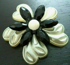 Vintage Signed Patent Pending Rhinestone Celluloid Flower Brooch Pin 2 1/8th&quot; - £11.62 GBP