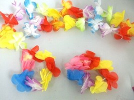 Hawaiian Hawaii Rainbow Silk Flower Lei Wristlets Set Luau Hula Party - £3.13 GBP