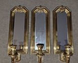 Vintage Homco Set of 3 Gold Mirrored Wall Candle Sconces 13 1/2&quot; Tall Ni... - £54.75 GBP