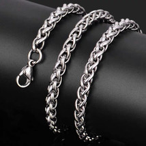 3/4/6/8mm Braided Wheat Round Spiga Chain Silver Stainless Steel Men Necklace - £7.58 GBP+