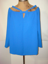  $248 W Worth New York Vintage Crepe Cold Shoulder Blouse Womens 4 Blue Top Work - £183.47 GBP