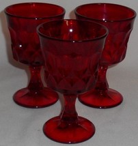 1970s Set (3) Noritake Glass RUBY RED PERSPECTIVE PATTERN Wine Stems - $29.69
