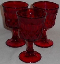 1970s Set (3) Noritake Glass Ruby Red Perspective Pattern Wine Stems - $29.69