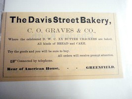 1889 Ad The Davis Street Bakery, Greenfield, Mass. - £6.28 GBP