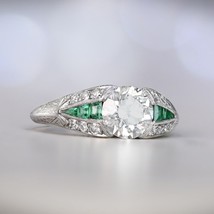 Art Deco 1.25Ct Simulated Diamond Green Emerald Silver Vintage Engagement Ring - £58.63 GBP