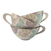 Vintage Set of 3 Tea Cup Fantasia Sango Pastel Floral Pattern with Platinum Rim - £14.70 GBP
