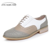 Women oxford Spring shoes genuine leather loafers for woman gray sneakers female - £74.32 GBP
