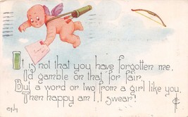 CUPID DELIVERING LETTER~LOSES BOW~FRED CAVALLY ARTIST~ DAINTY HINT POSTC... - $8.76