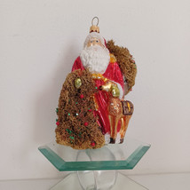 Glassware Art Studio Santa with Balsam Fir Blown Glass Ornament Hand Painted - £30.82 GBP