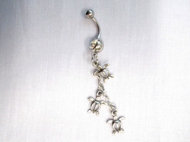 New 3 Dangling Honu Sea Turtles / Sea Turtle On 14g Clear Cz Belly Ring Barbell - £9.58 GBP