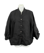 Torrid Black Button Front Blouse Sz 3 100% Linen Loose Pockets Plus Women&#39;s - £16.26 GBP