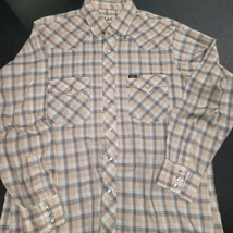 Lee Western Shirt Mens XL Pearl Snap Long Sleeve Brown Plaid VGC - £8.50 GBP