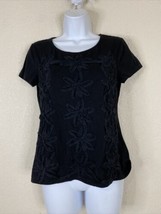 Cable &amp; Gauge Womens Size PM Black Floral Ribbon T-shirt Short Sleeve - £5.96 GBP