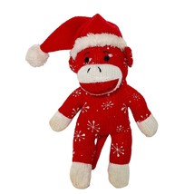 Dan Dee Sock Monkey Red Christmas Snowflake Print Plush Stuffed Animal 2015 9.5&quot; - £17.90 GBP