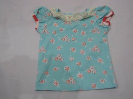Matilda Jane Blue Pink Flower Ruffle Lace Collar Stripe Trim Baby Girl Shirt 6 M - £13.40 GBP