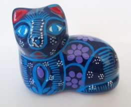NEW Mexican Folk Art Cat Figurine Hand Painted Glazed Ceramic Redware Pottery - £14.00 GBP