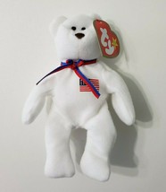 VINTAGE Ty Teenie Beanie Libearty the Bear 1999 Plush 6&quot; Stuffed Animal White - £2.37 GBP