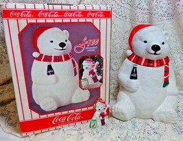 1996 Coca Cola Coke Polar Bear Cookie Jar Canister FREE Christmas ORNAME... - $49.99