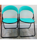 Pair of Postmodern Italian Designer Studio GP Turquoise Folding Chairs 1... - $345.51
