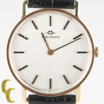 Uomo Vintage Movado 18kt Oro Mano-Avvolgimento Orologio W/Cinturino pelle Nero - £1,264.28 GBP