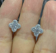  1.60Ct Round Cut Real Moissanite Flower Stud Earrings 14K White Gold Plated - £103.50 GBP