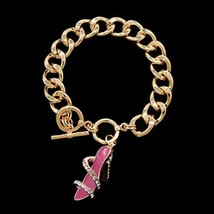 Pink Gold Stiletto Shoe Chain Link Dangle Rhinestone Crystal Charm Brace... - £14.22 GBP