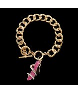 Pink Gold Stiletto Shoe Chain Link Dangle Rhinestone Crystal Charm Brace... - $17.82