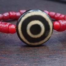 Vintage tibetan luk mik goat eye agate stone decorated glass beads brace... - $75.70 CAD