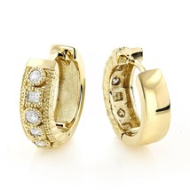 1/2 Carat Round Cubic Zirconia Small Hoop Huggie Earrings 14k Yellow Gold Plated - £60.74 GBP