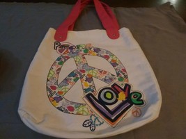 peace tote bag love claires 21x13 leather straps open design no pockets grocery  - £13.34 GBP