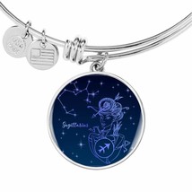 Sagittarius Zodiac Sign Blue Night Stainless Steel or 18k Gold Circle Bangle Br - £38.11 GBP+